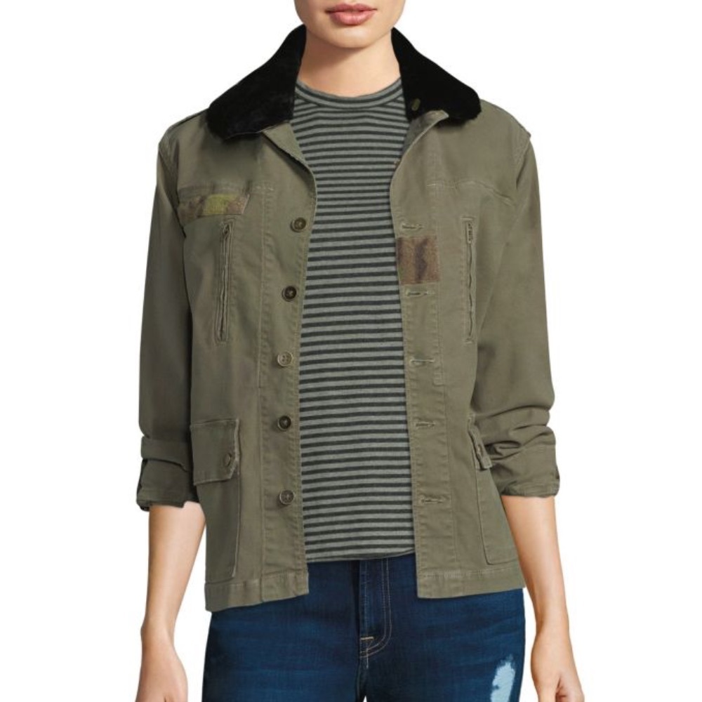 Sandrine Rose Vetifler Shearling Collar Combat Jacket Olive Green Vintage-Small